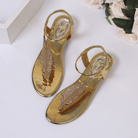 Nouvelles sandales d'été pour femmes, vente en gros, haute qualité, courtes, avec strass, couleur dorée, pour robe