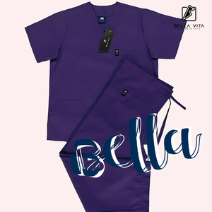 BELLA VITA Tela de poliéster suave con ajuste a medida y bolsillos funcionales Top y pantalones exfoliantes de color lavanda - Product Image 1