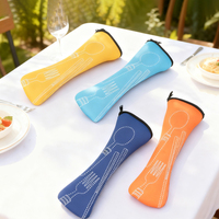 Ensemble de couverts portables en acier inoxydable 4 pièces, couteau, fourchette, cuillère, baguettes, ustensiles de voyage avec pochette en néoprène pour le camping