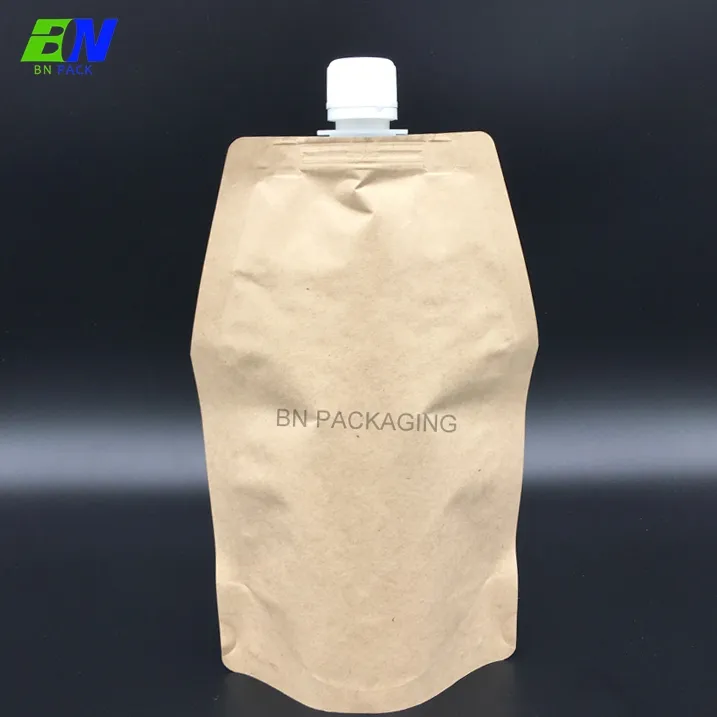 Ecofriendly reusable kraft paper baby food packaging squeeze pouch liquid spout pouch bags for complementary food