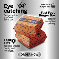 Disposable Packaging Food Grade Biodegradable Compostable Grease Proof Surface Printing Paper Burger Box for Burger Shop