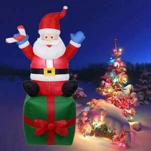 Père Noël gonflable lumineux en terylène fait main de 180 cm (6 pieds) sur boîte cadeau, pour intérieur et extérieur, jardin, hôtel, maison - Product Image 6