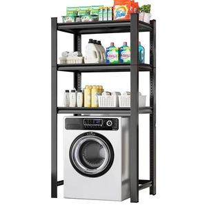 Étagère de rangement multifonctionnelle flexible pour machine à laver avec étagère supérieure rabattable, design moderne sur pied pour salle de bain - Product Image 5