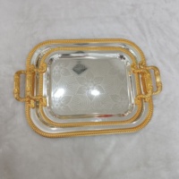 Plateaux de service dorés Louche Pour Buffet Mariage Aliments Desserts Service Poignées dorées Plateaux de service argentés