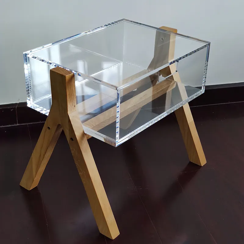 Современная мебель акриловый небольшой прикроватный столик прозрачный люцитовый журнальный столик с ящиком