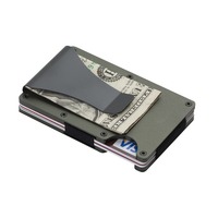 Dompet Minimalis untuk Pria - Dompet Klip Uang Logam Aluminium Tipis, Tempat Kartu Serat Karbon, Pemblokir RFID, Klip Uang Tunai
