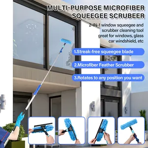 High Reach Household Window Ceiling Fan Cobweb Light Weight Retractable Aluminum Alloy 5 In 1 Telescopic Cleaning Kit Set