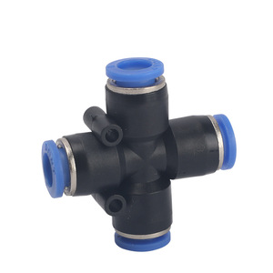 Pneumatic <b>Quick</b> Cross Four Way <b>Connector</b> PZA Series 04 06 08 10 12 Sizes Blue Push Fit Fittings - Product Image 1