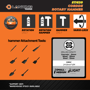 <span class=keywords><strong>Marteau</strong></span> perforateur rotatif électrique 710W SDS-Plus 4 fonctions, usage intensif pour béton, acier, maçonnerie, bricolage 511620 - Product Image 3