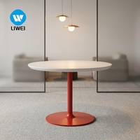 Table d'appoint moderne LIWEI en panneau de particules écologiques avec plateau rouge tulipe et base sur pied, cadre métallique, pour salon, bistrot ou café