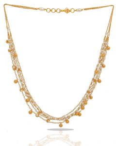Elegante collar de perlas de varias capas chapado en oro con cuentas doradas colgantes, joyería tradicional india para mujeres. - Product Image 2