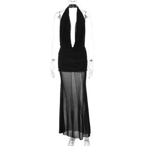 Ensemble <span class=keywords><strong>robe</strong></span> deux pièces sexy S5A20500H pour femme, mini-<span class=keywords><strong>robe</strong></span> <span class=keywords><strong>moulante</strong></span> à dos nu et col licou en V profond avec jupe longue en maille - Product Image 6