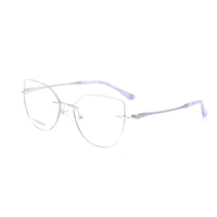 Cadre optique en titane sans monture en forme d'oeil de chat haut de gamme Design de temple de mode Lunettes en titane pour femmes