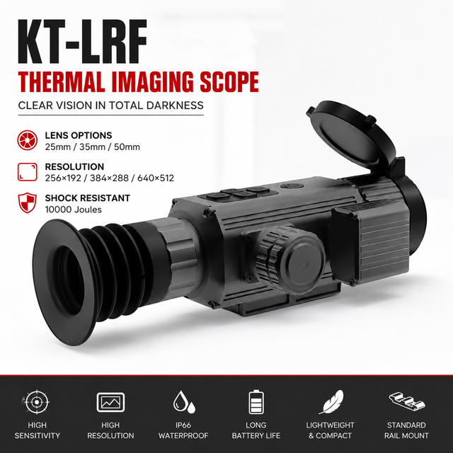KT-225LRF Thermal Scope with Integrated Laser Rangefinder for Night Hunting and Observation