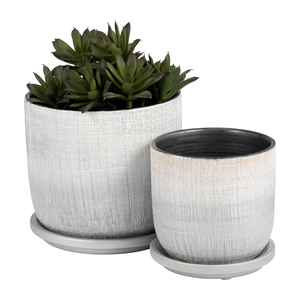 Vasi in ceramica testurizzata con sottovaso, fioriere moderne per l'arredamento di casa e giardino, eleganti per uso interno ed esterno - Product Image 3