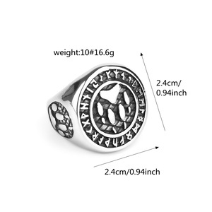 แหวนผู้ชายสไตล์นอร์ดิกเรโทรสแตนเลสสตีล พร้อมลายรูนไวกิ้งและลายอุ้งเท้าสัตว์ สไตล์ฮิปฮอป ของขวัญเครื่องประดับ - Product Image 5