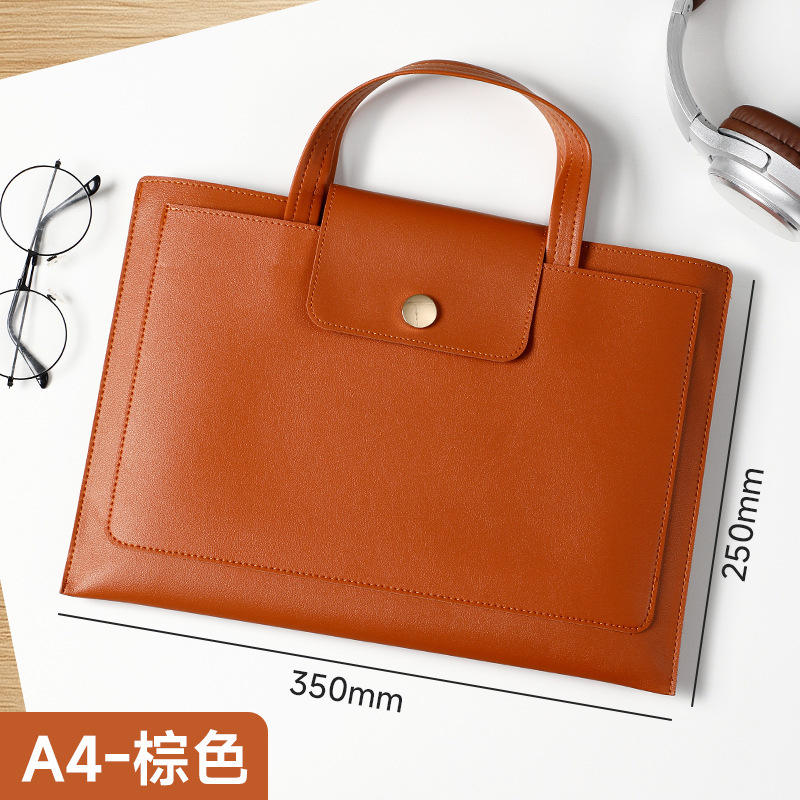 【Sac pour ordinateur portable A4 à bouton-pression】 Marron (stockage double couche, peut être transporté à la main)
