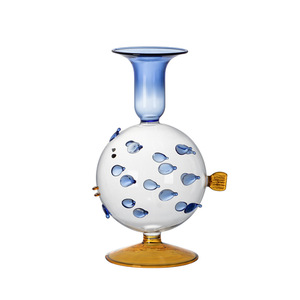 Portavelas de Vidrio con Forma de <span class=keywords><strong>Pez</strong></span> Burbuja, Decorativo con Puntos Azules, para Decoración de Hogar de Estilo Costero - Product Image 1