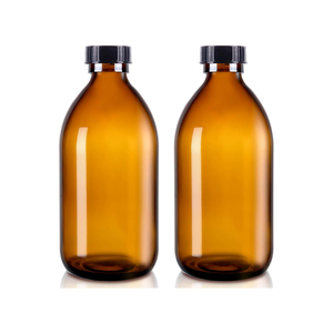 Botellas de vidrio transparente ámbar vacías de 125 ml (4 oz) para jarabe para la tos, aceites esenciales, líquidos orales, con tapa de rosca de aluminio y serigrafía dorada. - Product Image 1