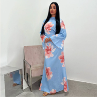 Gaun Abaya Maxi Lengan Lonceng Motif Bunga Hitam dengan Siluet A-Line yang Mengembang untuk Wanita Muslim yang Sopan, Pakaian Kasual Sehari-hari