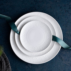Juego de platos con logotipo personalizado de porcelana de cerámica redonda estilo en relieve blanco PITO, juego de platos de porcelana para restaurante y Hotel - Product Image 3