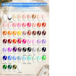 Faux ongles courts à presser, style français, blancs, ultra-brillants, 24 pièces, effet bandes, prêts à poser - Product Image 1