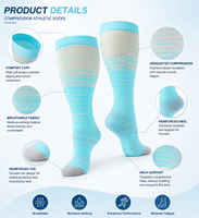 Chaussettes de compression en nylon montantes, chaussettes de soutien rayées pour la course, les voyages et le soulagement de la fatigue des pieds