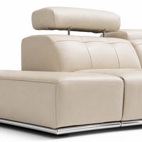 Canapé d'angle en cuir beige trois places avec appuie-tête réglable, mobilier de salon, vente en gros