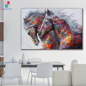 UNIART fatto a mano moderna pittura a olio astratta due cavalli che corrono arte della parete tela <span class=keywords><strong>con</strong></span> telaio di montaggio di animali astratti Graffiti - Product Image 2