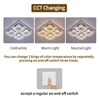 Plafonnier LED moderne en acier inoxydable chromé avec cristaux et télécommande, indice CRI 90 élevé, pour salon, maison, appartement