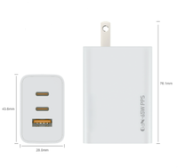 Chargeur GaN 65W Prise US 2 USB C 1 USB a Adaptateur de charge rapide pour téléphone portable Ordinateur portable