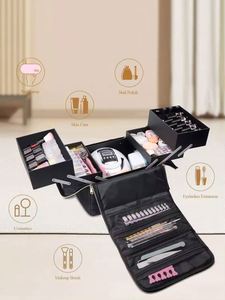 Muestra Gratis: Neceser Portátil Organizador de Maquillaje con 4 Bandejas, Caja de Almacenamiento de Cosméticos de Viaje para Mujer, Organizador de Esmaltes de Uñas para Transportar - Product Image 5