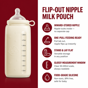 <span class=keywords><strong>Biberon</strong></span> en silicone personnalisé 4-en-1 avec pochette à lait, tétine, sucette, jouet de bain, ensemble d'alimentation pour bébé OEM - Product Image 1