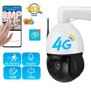 CCTV fabrika 4K 20X Zoom 4G PoE PTZ 100m 8MP 25fps IR Mic ses otomatik izleme yüksek hız açık Wifi IP ağ güvenlik kamera