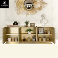Buffet de rangement de luxe européen avec miroir mosaïque et cadre métallique doré pour salon, villa, hôtel