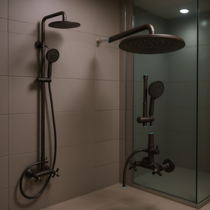 Set di Accessori per Bagno da Parete in Bronzo Oliato, Doccia a Pioggia da 8 Pollici con Spruzzatore Manuale, Design Industriale - Product Image 2