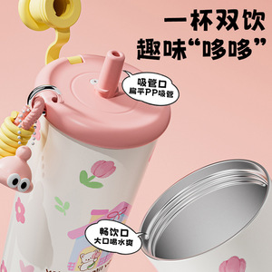 Termo de Acero Inoxidable de 500 ml, Botella de Agua Fría con Pajita para Estudiantes y Chicas, Gran Capacidad - Product Image 2