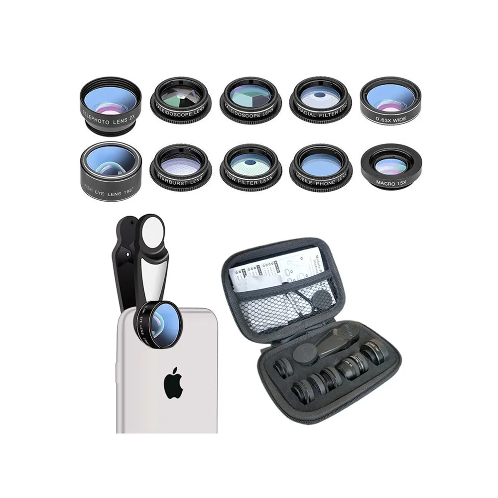 Universal Wide Angle Telescope Macro Cell Phone 10 in 1 Camera Lens Kit 0.63 Wide Angle Lens for Mobile Phone