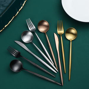 Nordic High End Matte Polandia Stainless Steel PVD lapisan sendok garpu dan garpu set emas alat makan untuk acara pernikahan Hotel - Product Image 4