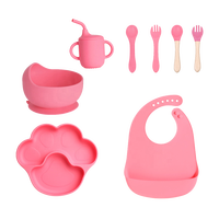 Ensemble repas bébé carré en silicone de qualité alimentaire, écologique, réutilisable, avec assiette à ventouse, bavoir imperméable, couverts et tasse, sans BPA, faible MOQ