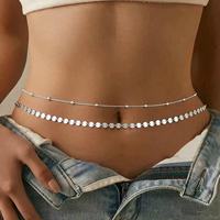 Nouvel ensemble de chaîne de taille à double couche en métal et disque, chaîne de corps réglable sexy, bijoux de corps pour femmes et accessoires abdominaux