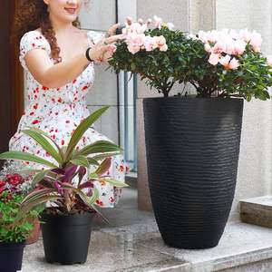 Worth Garden Beige Grands Jardinières avec Pots Intérieur Plastique Grands Pots Ronds Finition Imitation <span class=keywords><strong>Pierre</strong></span> Pot De Fleur <span class=keywords><strong>En</strong></span> Plastique - Product Image 3