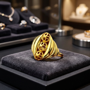 Luxury 24K <b>Gold</b> Natural Stone Floral Filigree <b>Cocktail</b> <b>Ring</b> Unisex Anniversary Everyday Wear Statement Jewelry - Product Image 5