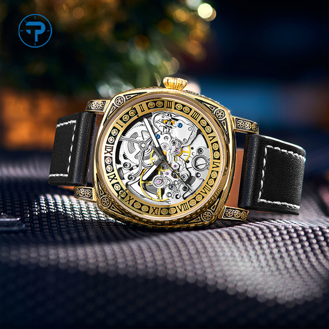 Luxury Hollow Tourbillon Automatic Mechanical Watch Waterproof Luminous Leather Band Watch for Men Wristwatches