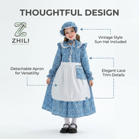 Robe de demoiselle d'honneur pastorale pour enfants Sweet Girl, style pionnier des prairies, manoir européen, imprimé floral, dentelle, nœud, polyester