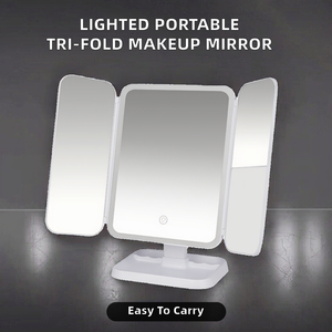 Portable 3-Fold Lighted Magnifying Personalized <b>Vanity</b> Foldable Plastic Frame <b>LED</b> Light Makeup <b>Mirror</b> - Product Image 2