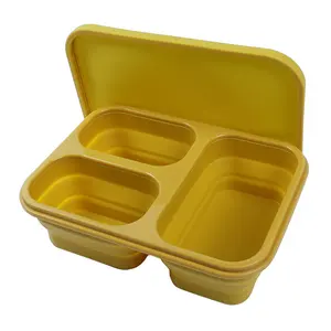 Kotak makan lipat silikon anti bocor harga pabrik wadah penyimpan makanan kotak makan siang lipat dengan tutup bebas Bpa Microwave