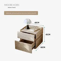 Mesa de Noche de Travertino, Estilo Italiano Retro Moderno Minimalista, Inteligente con Luz, Almacenamiento, Mesa Auxiliar de Madera Maciza para Sala de Estar