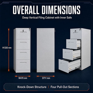 4-Schubladen Vertikaler Stahl-Aktenschrank mit Zahlenschloss für Bürodokumentenaufbewahrung - Product Image 5