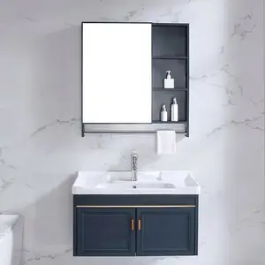 مفصلات لأبواب خزانة بمرآة كاملة بيضاء الحمام خزانات الألومنيوم وحدة الغرور مع حوض الغسيل البلاستيكية كونترتوب